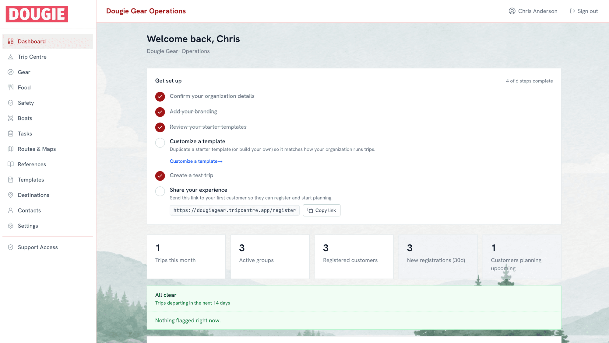 Set up your hub: routes, gear, destinations, and rental library